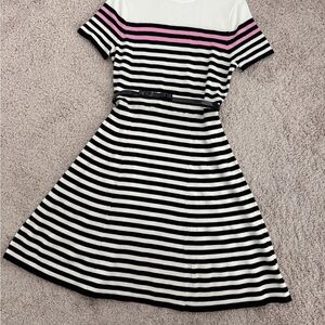 NWT Elle Knit Striped Black and White Dress with Pink Accent size S